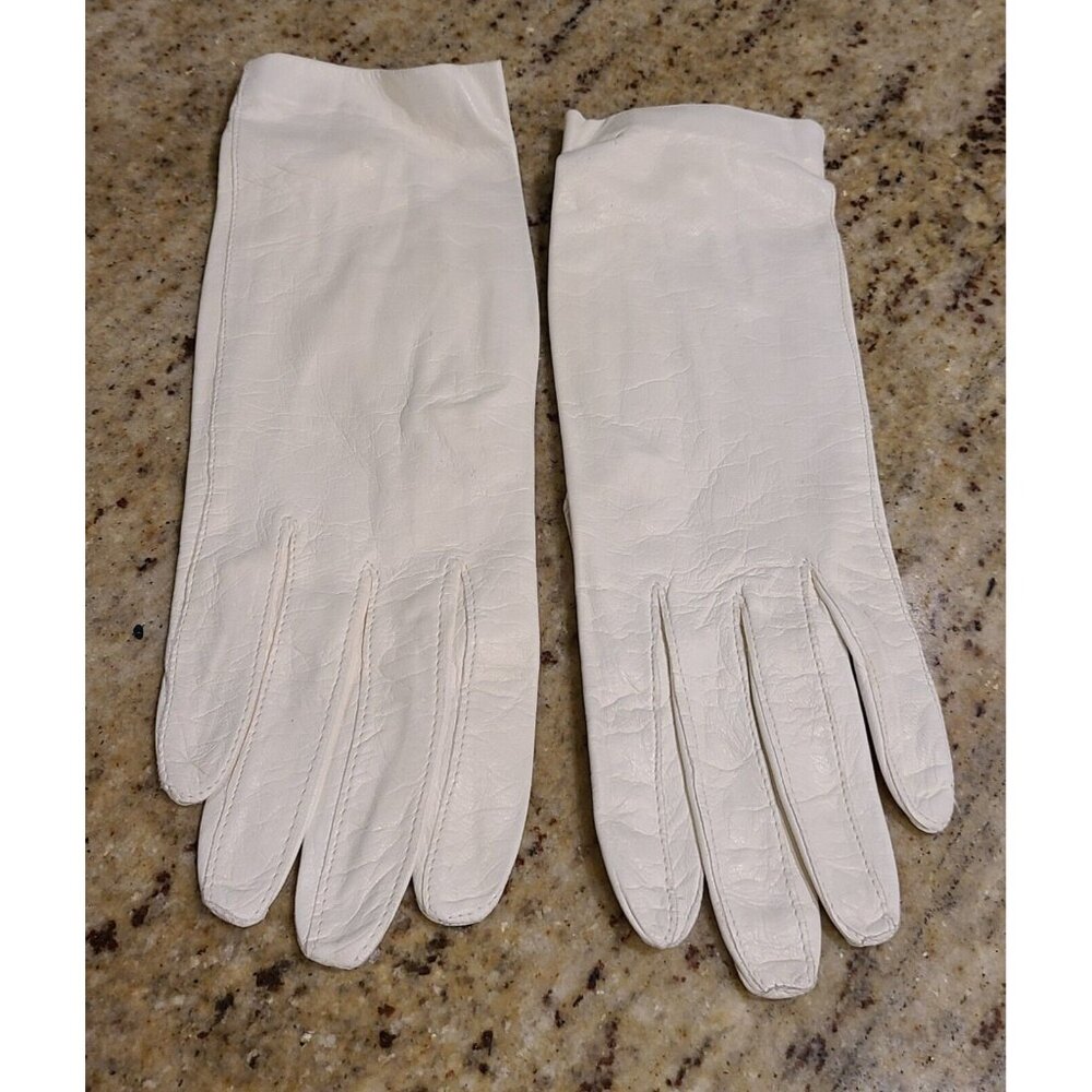 Vintage Size S 6.5 Off-White Leather Formal 9" Gloves Wrist Buttons Superb